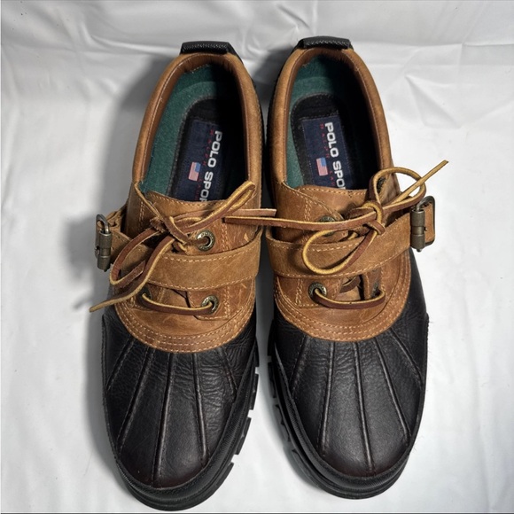 Y2K Vtg Polo Sport Ralph Lauren Leather Trail Shoes Men 10.5 D Brown Duck Toe - Picture 2 of 7